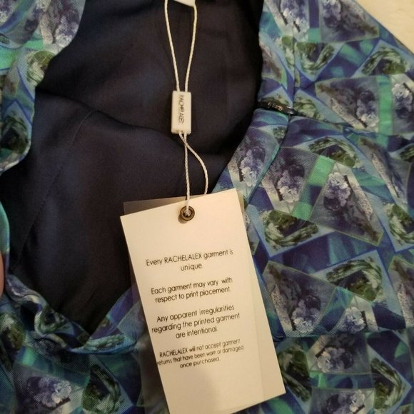 Rachel Alex Silk Mod Style Faux Wrap Skirt Geometric Blue Teal Sz XXS 00 - Picture 10 of 12
